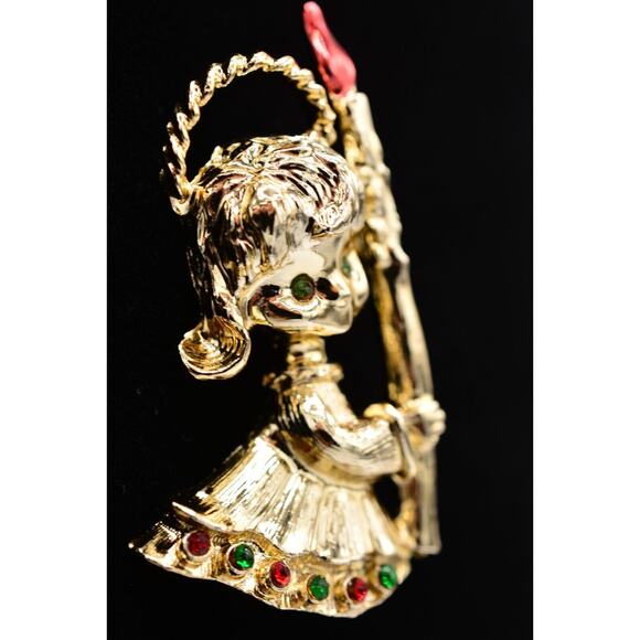 Tancer II Vintage Christmas Angel Pin Brooch Enamel Gold Holiday Signed BinAJ - Picture 4 of 12